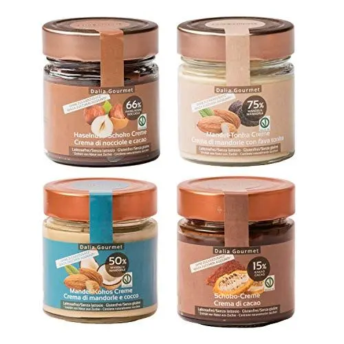 Produktbild: Dalia - Nussaufstriche ohne Zuckerzusatz und mit höchstem Nussanteil 4x200g| Hergestellt in Italien | Ohne Palmöl, Vegan, Glutenfrei (Haselnuss-Schoko, Zartbitter, Mandel-Tonka, Mandel-Kokos)