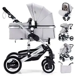 Produktbild: Daliya® Bambimo 3in1 Kinderwagen Kombikinderwagen Riesenset 15-Teilig incl. Babywanne, Buggy, Babyschale mit Fußsack, Alu-Rahmen, Voll-Gummireifen, Wickeltasche, Kindertisch -Elegance Grau