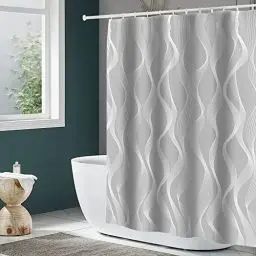 Produktbild: DAMAI Duschvorhang 240x200 cm Badvorhang aus Polyester Stoff Waschbar Bad Vorhang mit 12 Duschvorhangringe Wasserdicht für Badewanne und Bad Grau