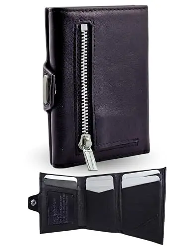 Produktbild: DAMAS DESIGN Geldbörse Herren aus Echtleder kleines Kartenetui Portemonnaie Schwarz Slim Wallet mit RFID