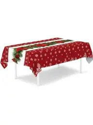 Produktbild: DAMAS DESIGN Weihnachtstischdecke - 180x140 - Wasserdicht & Abwaschbar -hochwertiges Polyester- Tischdecke mit Weihnachtsmotive für Festliche Tischdekoration. Farbe Rot