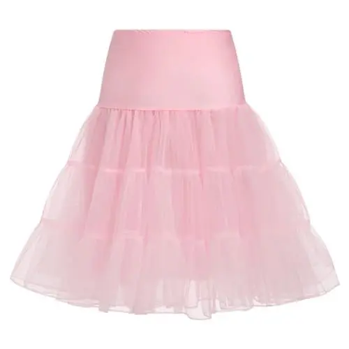 Produktbild: Damen 1950er Retro Petticoats A-Linie Rockabilly Tutu Rock mit Rüschen Saum Knielang Crinoline Unterrock Halbrock Hochzeit Brautkleid Rosa L