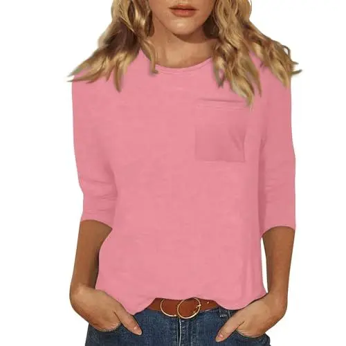 Produktbild: Damen 3/4 Ärmel Spitzenbluse Damen Rundhals T-Shirt Top Mit Blumenmuster Carmenbluse Weiß Damenblusen Langarm Bluse 3/4 Arm Damen T-Shirt Mit 3/4 Arm Damen Oberteile Damen 3/4 Ärmel Oberteile