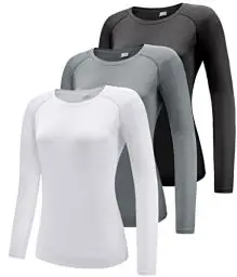 Produktbild: Damen 3er Pack Langarmshirt T-Shirts, UPF 50+ Sonnenschutz Schnelltrocknend Funktionsshirt Laufshirts, Atmungsaktiv Langarm Sportshirt Gym Yoga Top Workout Fitness Oberteil Black/White/Grey 3P01-2XL