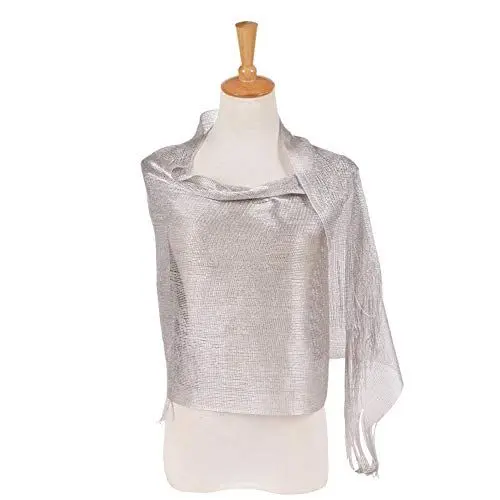 Produktbild: Damen Abend Wrap Stola Schal Elegant für Hochzeit, Partys, Brautjungfer, Prom Schal Damen Lange Schal Geschenk Mode Shinning Leichte Reizende Quaste Schals iSpchen Silber EINWEG