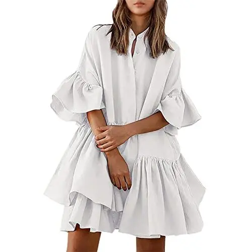 Produktbild: Damen Abendkleid Elegant Ballkleid Satin A-Linie Backless Hochzeitskleid Rückenfrei Abschlusskleid Ballkleid Strandkleid Boho Tunika Damenkleider Mädchen für Abschluss Prom Weiß,S