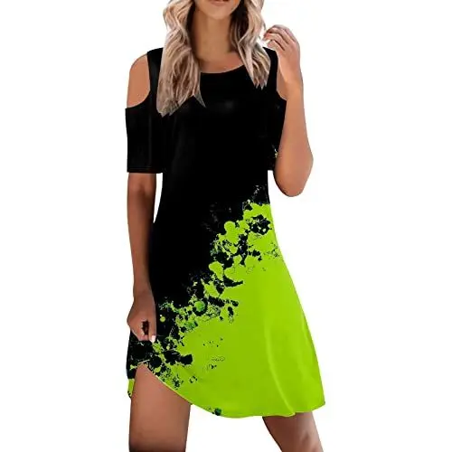 Produktbild: Damen Abendkleid mit Schlitz Abendkleider Abschlusskleider Festlich Kleider Spaghettiträger Formelles Abendkleid Glitzer Kleid Elegant für Hochzeit Damen Abendkleider Midi Grün,S