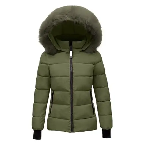 Produktbild: Outlet Angebote Damen, Meine Bestellungen, Puffer Jacke Damen Winter Leichte Steppjacke Winterjacke Damen Mit Fellkapuze Kurz Pufferjacke Gesteppter Dicke Warme Daunenjacke, Alle Angebote