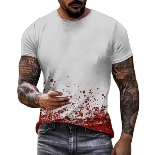 Produktbild: Damen Angebote Sale, Halloween T-Shirt Herren Blood Stain Top Casual Blutspritzer Muster Oberteile Hemd Entsetzen Blutig Bedruckt Halloween Kurzarm, Black Friday