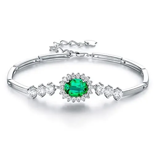 Produktbild: Damen Armbänder 925 Sterling Silber Verstellbar Funkeln Smaragd Prinzessin Diana Armband Frauen Schmuck Geschenke für Mama Frau Mädchen mit exquisiter Geschenkbeutel