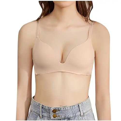 Produktbild: Damen BH ohne Bügel Bequemer Nahtloser BHS Trägerverstellbarer Softschalen BH Minimizer-BHS Seamless Push Up Tshirt BH Soft Baumwolle Klassischer BH Outlet Angebote Beige M