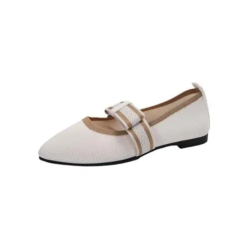 Produktbild: Damen Ballerinas Elegant Damen Sneaker Elegant Gewebte, orthopädische, atmungsaktive, weiche Schuhe für Damen, zum Spazierengehen, Slip-On-Schuhe aus Ballerina Schuhe Mädchen 36 (Beige, 39)
