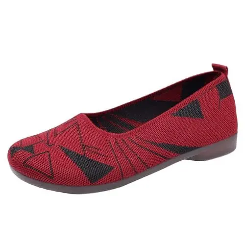 Produktbild: Damen Ballerinas Slip On Knit Kleid Schuhe Flache Walking Flats Für Frauen Bequem Weich Runde Zehe Niedriger Keil Ballerina Groundies Barfußschuhe Freizeitschuhe Flacher Absatz (Rot,41)