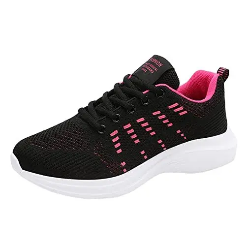 Produktbild: Damen Barfußschuhe Italienische Schuhe Damen Turnschuhe Schuhe Outdoor Mesh Runing Lace-Up Mode Atmungsaktiv Damen Sportschuhe Damen Turnschuhe Laufschuhe Winter Damen Wide Fit Schuhe (Hot Pink, 39)