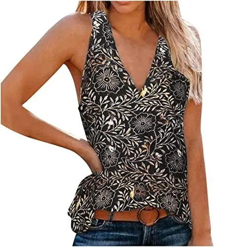 Produktbild: Damen Basic Workout Crop Tanktops Mode Frau Kausal V-Ausschnitt Druckbluse Ärmelloses T-Shirt Sommeroberteile Gestreiftes Hemd Basic Top Tank Top Unterhemden Spitzentop Lang