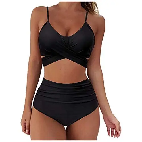 Produktbild: Damen Bikini Set V Ausschnitt Bralette Bikini Wickeloptik Hohe Taille Blumenmuster Zweiteiliger Badeanzug Bademode Swimsuit