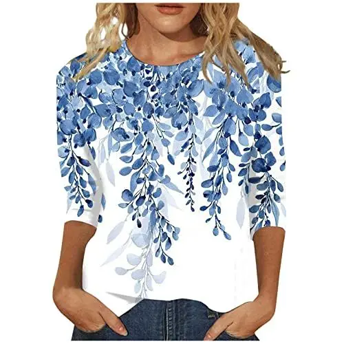 Produktbild: Oberteile Damen 3/4 äRmel Blusentops Damen Damen Elegant Damen T-Shirt 3/4 Arm Oberteile Tops Bunte Druck Tunika Shirt Lose Rundhals Sommershirts Mode Damenblusen Hemdbluse Oberhemd XXL