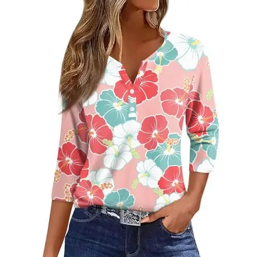 Produktbild: Damen Blusen T-Shirt Weiß Damen T Shirt V Ausschnitt Damen Tshirt Damen Locker Sommer Oberteile Shirts Damen Blusentops Damen Elegant Blau Damenbluse Tshirt V Ausschnitt Rosa 3XL