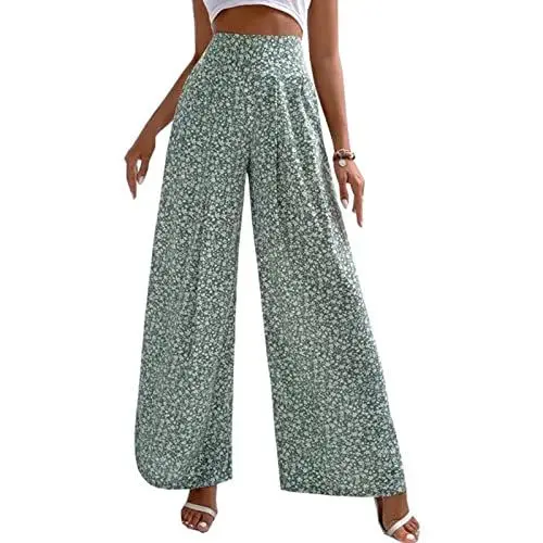 Produktbild: Damen Boho Weite Bein Hose Activewear Hosen Elastische hohe Taille Jogginghose Strandhosen