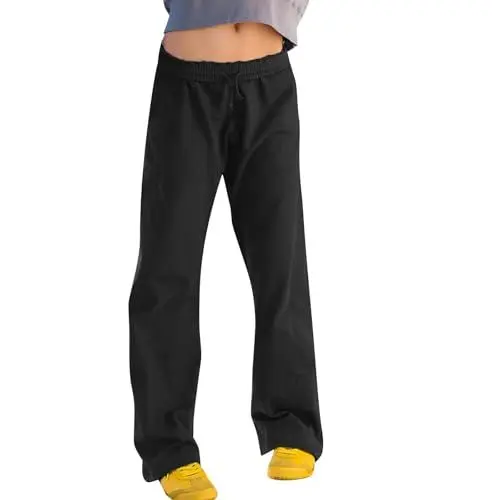 Produktbild: YCBMINGCAN Damen Cargo Hose Cargohose Damen Y2K mit Tasche Breites Bein Boyfriend Pants E-Girl Style Elastische Low-Taille 90er Streetwear Elastische Hosen mit Taschen