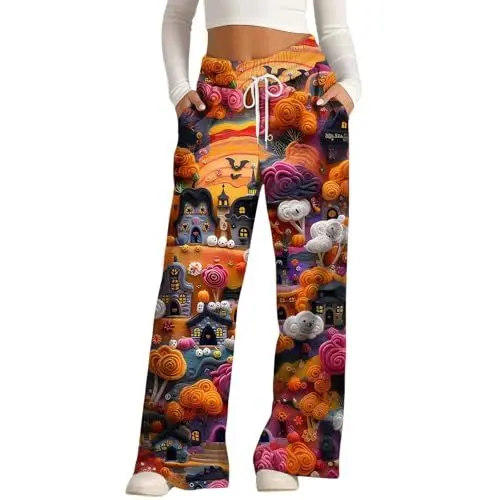 Produktbild: Damen Cargohosen, Hosen Mit Gummizug, Jogginghose Halloween Hose Baggy Kostüm Sporthose Lang Trainingshose Yogahose Lockere Bequem Sweatpants Weites Bein Freizeithose Laufhose Sweathose