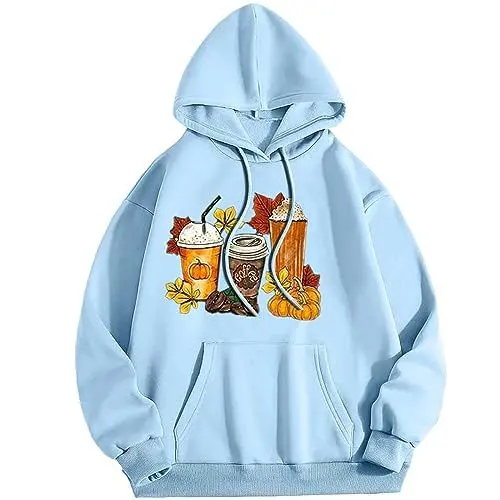 Produktbild: Damen Casual Hoodies Pullover Tops Kordelzug Langarm Sweatshirts Herbst Kleidung Mit Tasche Raiders Hoodie Frauen, E-sky Blue, 42