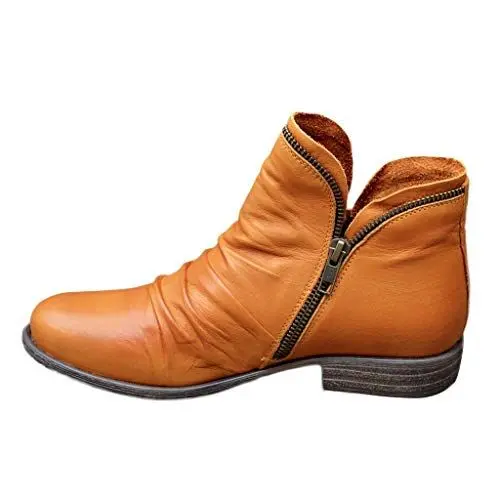 Produktbild: Damen Chelsea Boots Leder Blockabsatz Stiefel Stiefeletten Damen Klassisch Spitz Halbstiefel Winter Warm Wasserdicht Mittelhoher Stiefel Wasserdicht Damenschuhe Elegant und Bequem (Yellow, 37)