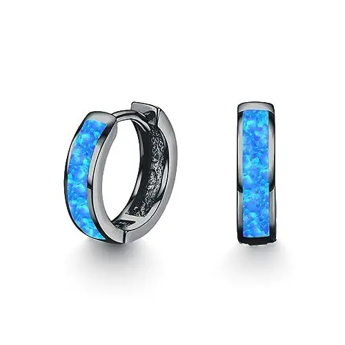 Produktbild: Damen Creolen Ohrringe 925 Sterling Silber Opal Ohrringe Kleine Creolen Kreis Ohrringe Opal Schmuck Geschenke für Mama Frauen Kinder