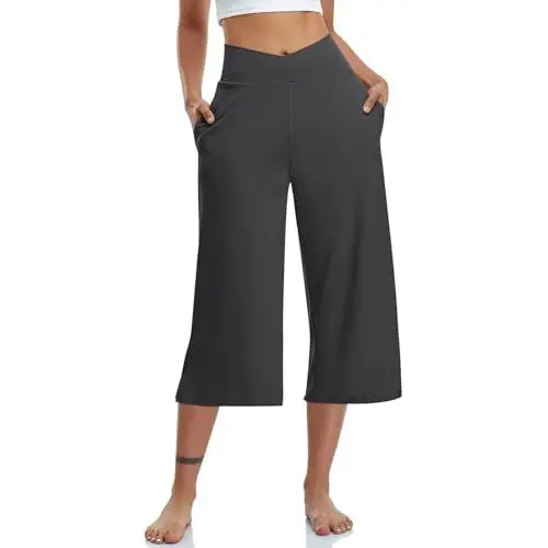 Produktbild: Damen Culotte-Hose Sommer Hose Damen Lounge Hose Damen Lange Beine Coullet Hose Damen Leichte, Luftige Sommerhose Damenhose Weites Bein Viskose-Hose für Damen Leichte Hose Grau S
