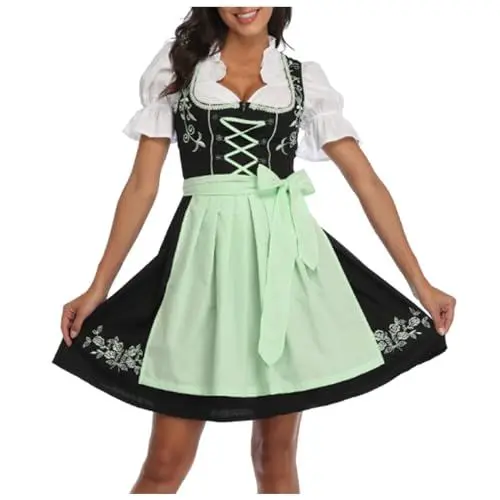 Produktbild: Damen Dirndl Midi Damen Dirndl Midi Lang Graue Klassische Oktoberfest Karneval Elegant Schlicht Dress