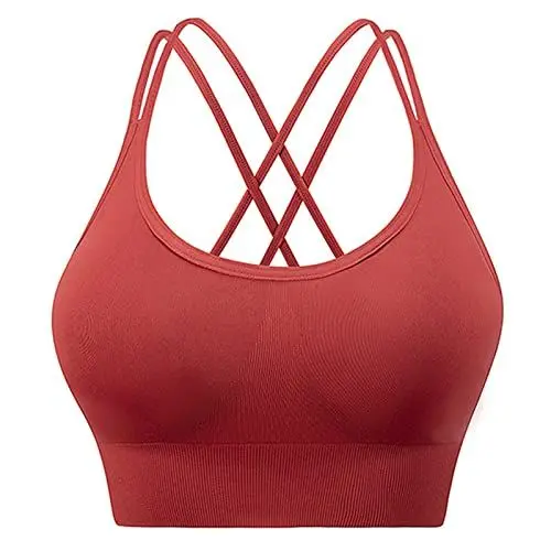 Produktbild: Damen Doppelter Kreuz-Träger ohne Bügel Bra-Einlage Yoga Sport BH Damen Sport-BH Cross Back Tank Top(S-Rot)
