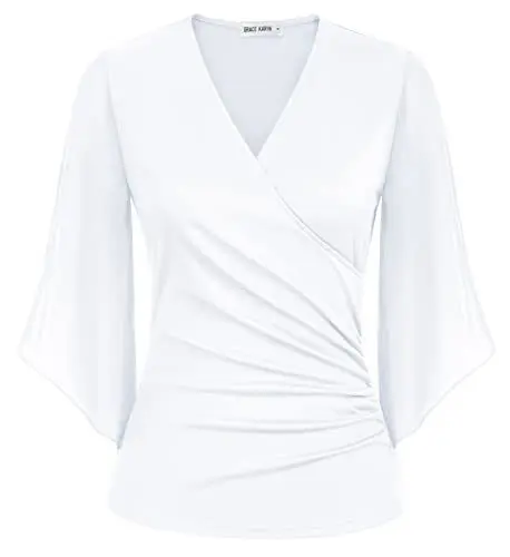 Produktbild: Damen Batwing 3/4 Ärmel Chiffon Tops V-Ausschnitt Lange Ärmel Loose Fit Casual Tshirt CL1418A22-6_L