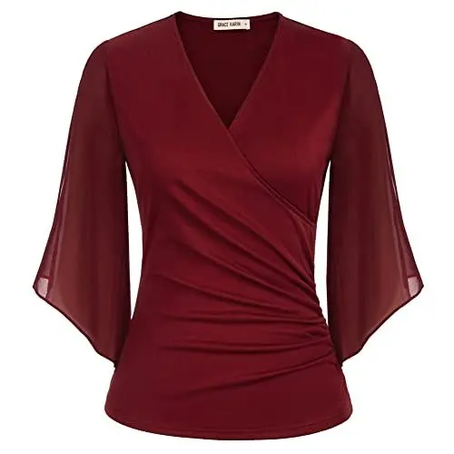 Produktbild: Damen Chiffon Bluse Langarm V-Ausschnitt Loose Fit Blumendruck Elegant Tops CL1418A22-1_M