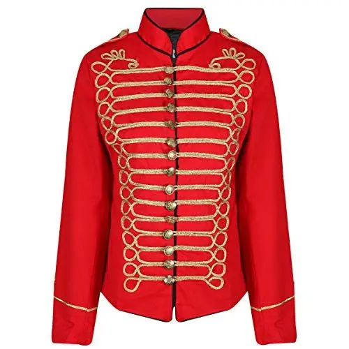 Produktbild: Damen Emo Punk Goth Napoleon Militair Drummer Paradejacke - Schwarzes Rot (3XL)