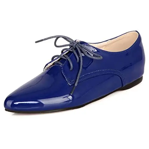 Produktbild: Damen Flache Oxford Pointed Toe Komfort-Pump Schnüren Tanzschuhe mit Niedrigem Absatz, 4104Jvg Blau Gr 38 EU