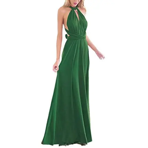 Produktbild: Damen Frauen Multi-tragen Kreuz Halfter Abendkleid Brautjungfer Langes Kleid Multiway-Kleid V-Ausschnitt Rückenfrei Maxikleid Sommerkleider Strandkleid Cocktailkleid Partykleid Dunkelgrün 40