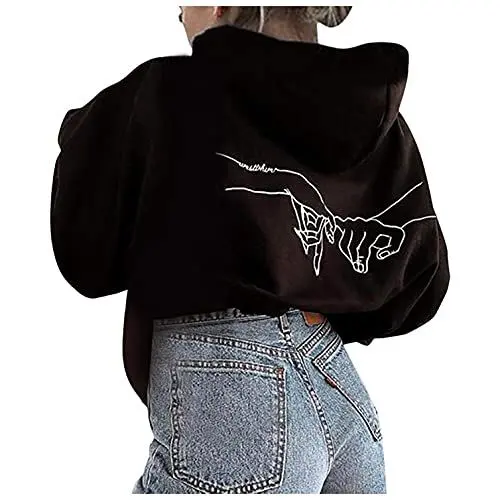 Produktbild: Damen Frauen Teenager Mädchen Oversize Kapuzenpullover Cool Langarm Pulli Pullover Sweatshirt Sport Hoodies Top Promise Langarmshirt Boyfriend Streetwear Herbst Winter Freizeit Bluse Kapuze