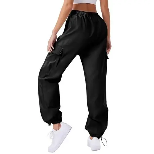 Produktbild: Jogginghose weit Cargohose Damen High Loose Fit Waist Lang Hose mit Taschen Freizeit Baggy Verstellbare Hosenbeine Jogginghose Sommer Elastischem Sale Meine bestellungen