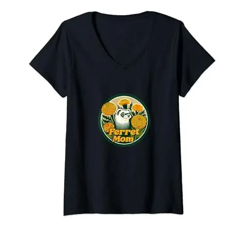 Produktbild: Damen Frettchen im Retro-Stil, Frettchen, niedliches Frettchen T-Shirt mit V-Ausschnitt
