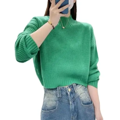 Produktbild: Damen Frühlingspullover Kaschmirpullover Stricken Langärmeliger Wollpullover Mit Hohem Kragen