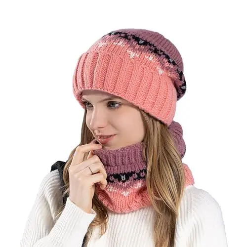 Produktbild: Damen Gehrock Damen Winter warme Strickmütze Damen Ohrenschützer Wollmütze (Pink, One Size)