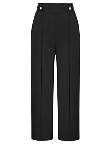 Produktbild: Damen Gerade Hose Hohe Taille Hose Loose Casual Business Elegant Büro Pants mit Gummibund Schwarz XL