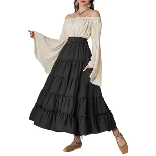 Produktbild: Damen Gothic Rockabilly Rock Halloween Karneval Cosplay Wikinger Hexen-Rock Schwarz M