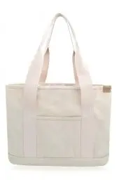 Produktbild: Damen Groß Handtasche mit Laptopfach Canvas Satchel Tote Bag Schultertasche Shopper Tasche für Arbeit Bücher Alltag Lehrertasche beige Large