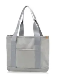 Produktbild: Damen Groß Handtasche mit Laptopfach Canvas Satchel Tote Bag Schultertasche Shopper Tasche für Arbeit Bücher Alltag Lehrertasche grau Large