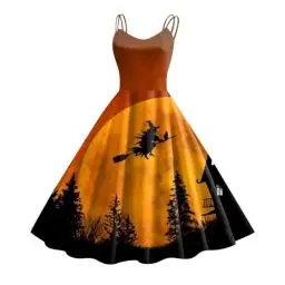 Produktbild: Damen Halloween Kostüme 2024 Blutige Kleider V-Ausschnitt Spaghettiträger Fließende Kleider A Line Swing Party Kleid Rockabilly Kleid Halloween Karneval Kostüm Sexy Halloween Kostüme Für Frauen