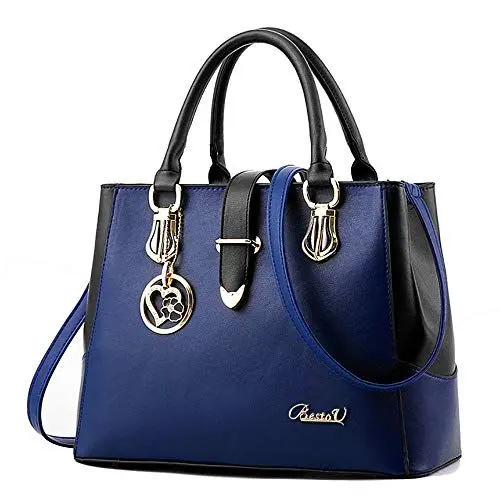 Produktbild: Damen Handtaschen Schwarz groß taschen Leder moderne damen handtasche gross schultertasche Frauen Umhängetasche (Blau)