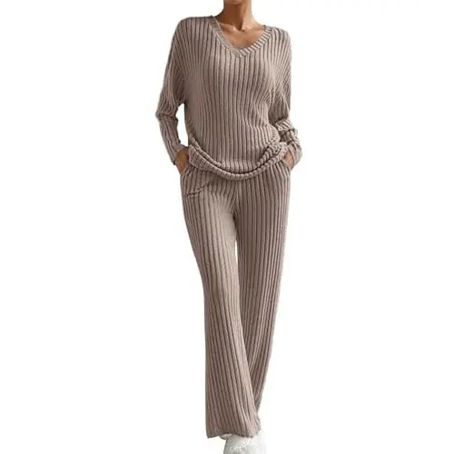 Produktbild: Damen Hausanzug Satin Pyjama Weihnachten Loungewear Set Schlafanzughose Family Set Fleece