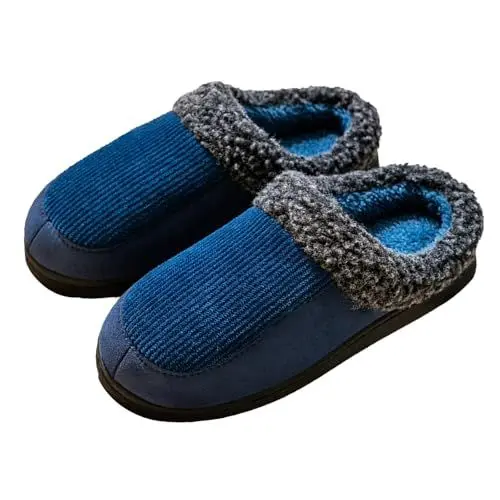Produktbild: Damen Hausschuhe Mit Fussbett HüTtenschuhe Men House Slippers Non Slip Cotton Linen Indoor and Outdoor Home Slipper Sandals Open Toe Bedroom Breathable Schaffell Hausschuhe Damen (Blue, 48)