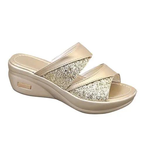 Produktbild: Damen Hausschuhe k𝘂schelig großem Absatz und Dicker Sohle Badeschuhe Mit Dicker Sohle (Gold, 35)